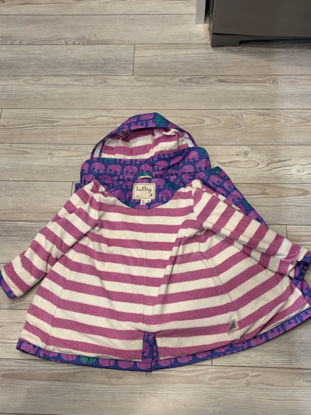 Hatley Purple & Pink Elephant Detachable Hooded Raincoat Size 5 Fleece Lined - Picture 5 of 5